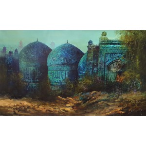 A. Q. Arif, 24 x 42 Inch, Oil on Canvas, Cityscape Painting, AC-AQ-464